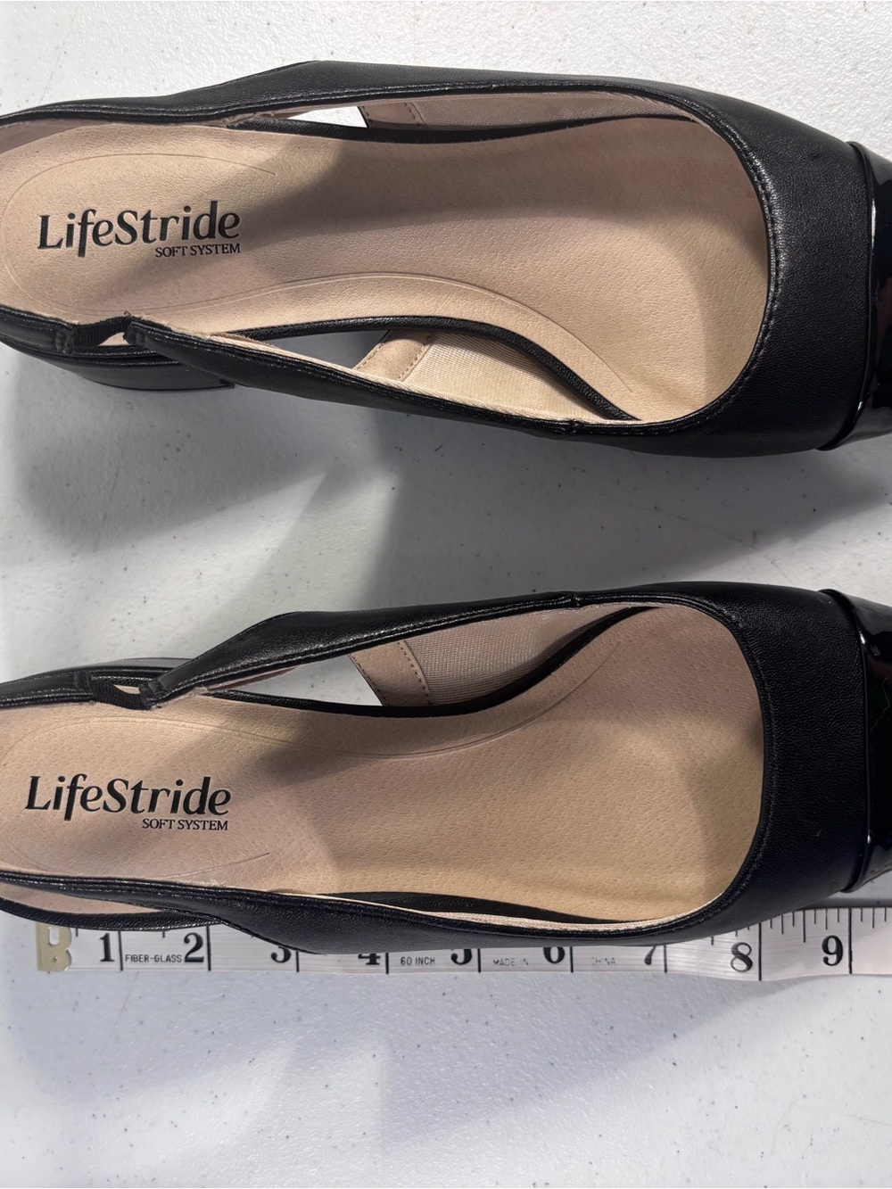 Life Stride Black Peep-Toe Slingback Heels